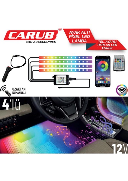 Ayak Altı Pixel LED Telefon Ayarlı 48 LED 4 Parça