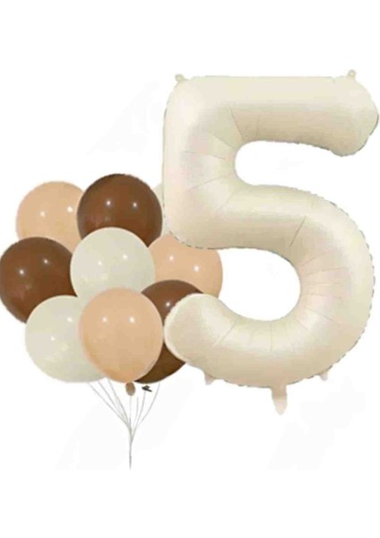 Bej Rakam ve Latex Balon Seti Yaş 5