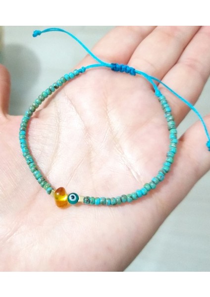 Hematit Doğaltaşlı Kehribar Nazar ve Miyuki Round Boncuklu Unisex Bileklik