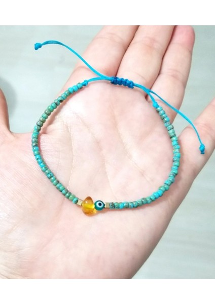 Hematit Doğaltaşlı Kehribar Nazar ve Miyuki Round Boncuklu Unisex Bileklik