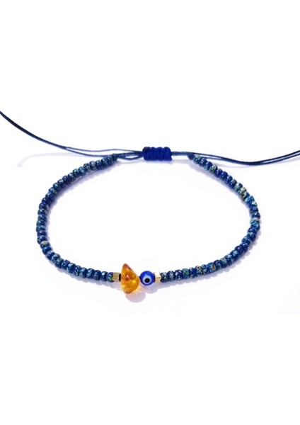 Hematit Doğaltaşlı Kehribar Nazar ve Miyuki Round Boncuklu Unisex Bileklik