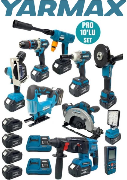 10'lu Şarjlı Pro Set Kırıcı-Taşlama-Matkap-Daire Testere-Yıkama-Dekupaj fiyatları