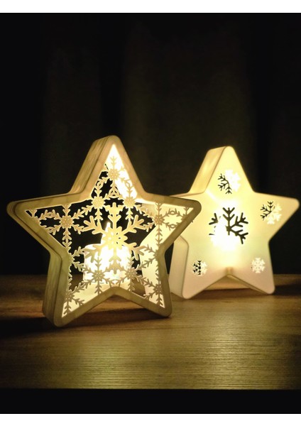 Yıldızlı Yılbaşı Mumluğu Çift Set, Beyaz, Sıcak Atmosfer Için.