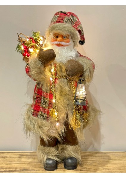 Yeşil Noel Baba Işıklı 45CM, Sabit Figür, Dekoratif Süsleme