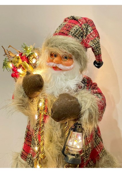Yeşil Noel Baba Işıklı 45CM, Sabit Figür, Dekoratif Süsleme modelleri