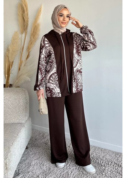 Dijital Baskılı Kapüşonlu Tunik Bel Lastikli Pantolon Tesettür Ikili Takım P-00019239 fiyatları