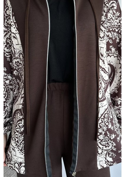 Dijital Baskılı Kapüşonlu Tunik Bel Lastikli Pantolon Tesettür Ikili Takım P-00019239 fırsatları