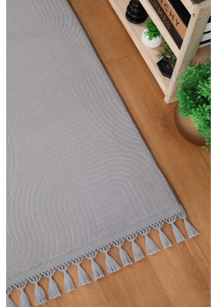 Rölyef Joy Kaymaz Taban Kesme Halı Yolluk Pon Pon Saçak