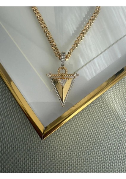 Çelik Gold Üçgen Kolye