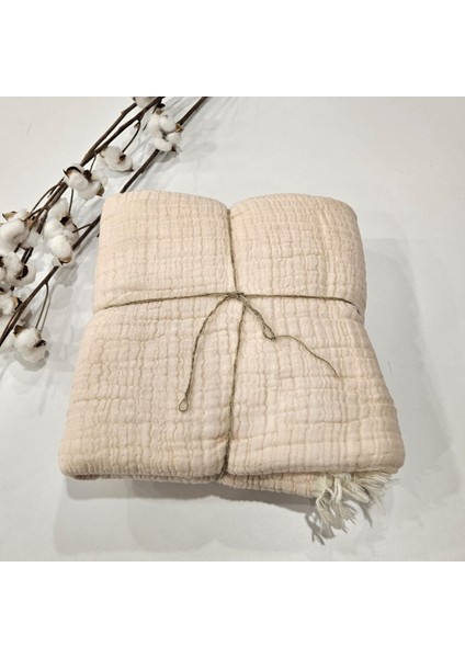 Çift Taraflı Somon - Ekru Renkli 7 Katlı Dolgulu Müslin Bebek-Çocuk Battaniyesi Pamuk 110X110 cm fiyatları