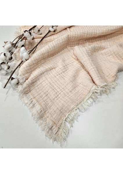 Çift Taraflı Somon - Ekru Renkli 7 Katlı Dolgulu Müslin Bebek-Çocuk Battaniyesi Pamuk 110X110 cm fırsatları