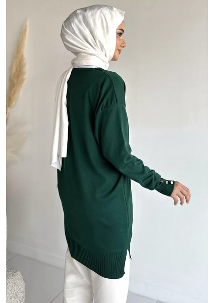 Ön Düğmeli V Yaka Nakışlı Tesettür Triko Hırka P-00019049 modelleri