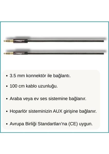 Stereo Premium Ses Kablosu, 1 M, 3.5 mm Konnektör, Siyah modelleri