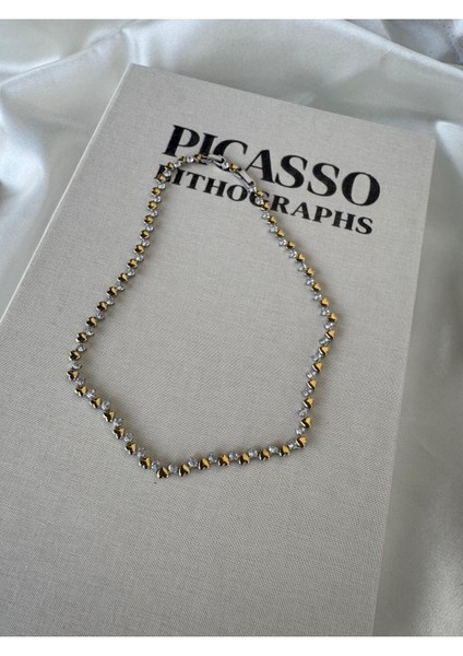 Gold Kalp ve Taş Detaylı Kolye