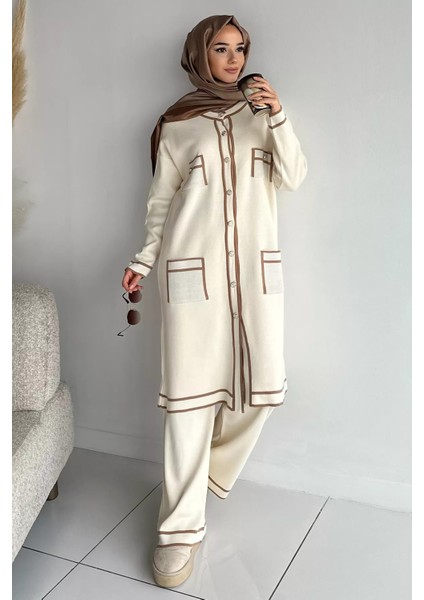 Ön Düğmeli Tesettür Triko Hırka Bel Lastikli Pantolon Ikili Takım P-00019052 fiyatları