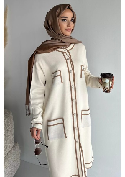 Ön Düğmeli Tesettür Triko Hırka Bel Lastikli Pantolon Ikili Takım P-00019052 modelleri