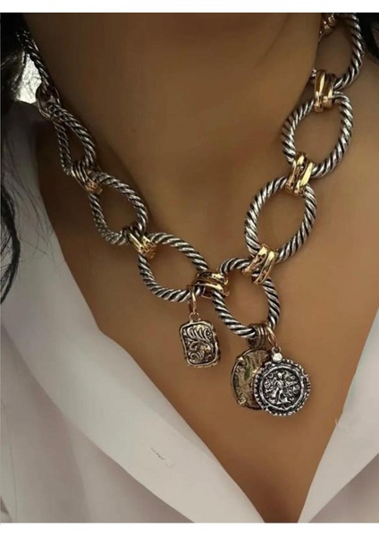 Zra Marka Çift Renk Madalyon Kolye modelleri