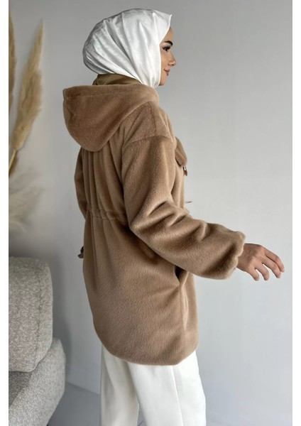 Gülseli Kadın Kapüşonlu Tesettür Peluş Mont P-00019080 modelleri