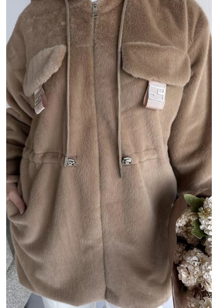 Gülseli Kadın Kapüşonlu Tesettür Peluş Mont P-00019080 fırsatları