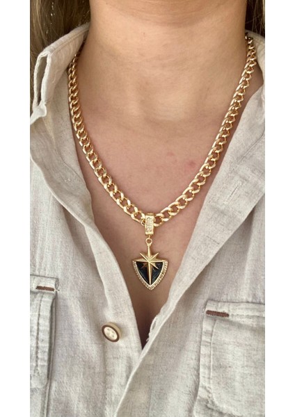 Taşlı Siyah Kutup Yıldızı Çelik Kolye