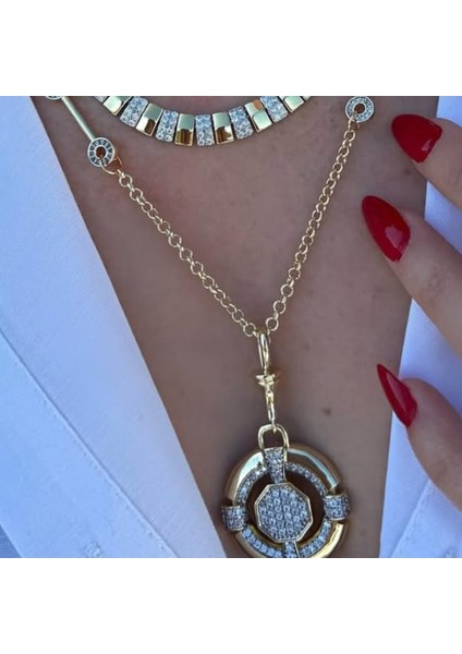 Ithal Çift Renk Taşlı Vip Yuvarlak Kolye fiyatları