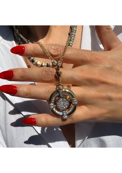 Ithal Çift Renk Taşlı Vip Yuvarlak Kolye modelleri