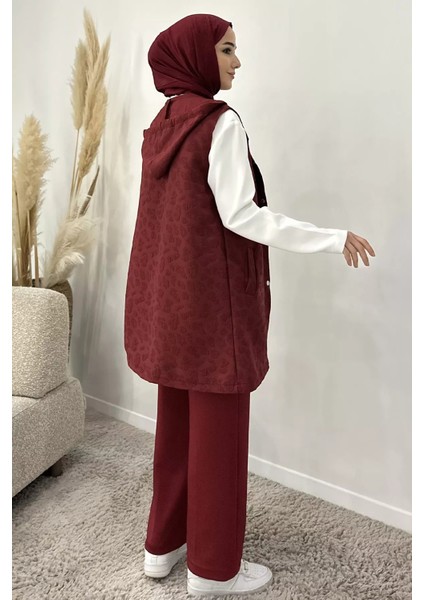 Kapüşonlu Yelek Tunik Pantolon Tesettür Üç Lü Takım P-00019144 indirimleri