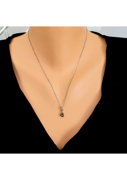 925 Ayar Gümüş Yuvarlak Küçük Boy Mistik Topaz Taşlı Kolye