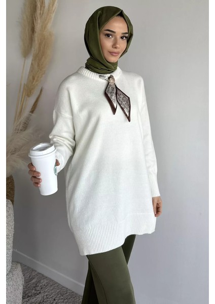 Bisiklet Yaka Fularlı Tesettür Triko Tunik P-00019203 fiyatları