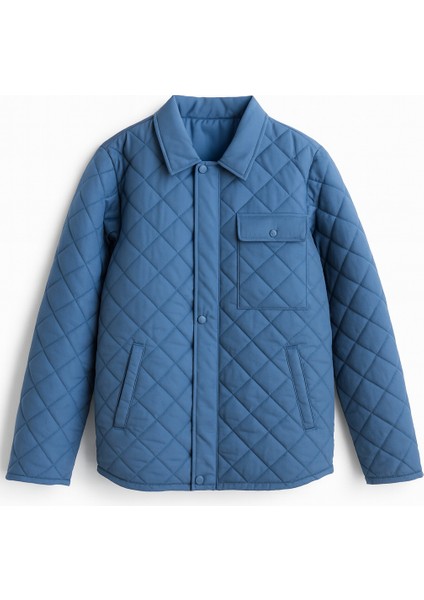 Gömlek Yaka Fermuarlı Çıtçıtlı Kapitoneli Mont