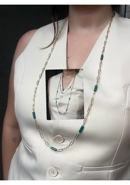 Tasarım Mineli Ataç Doğal Taşlı Çelik Kolye