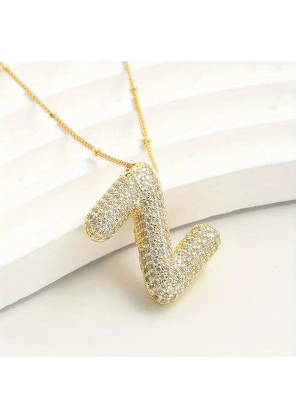 Çift Taraflı Kullanılabilen Çelik Gold Taşlı Balon Harf Kolye ( Z Harfi )