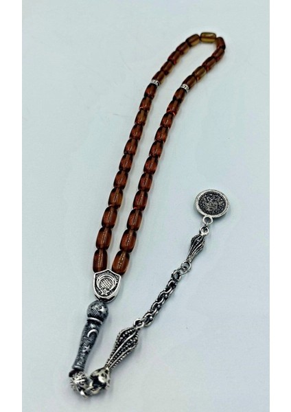 Şeffaf Sarı Kapsül Kesim Alpaka Püskül Kehribar Tespih (Ahşap Kutulu)