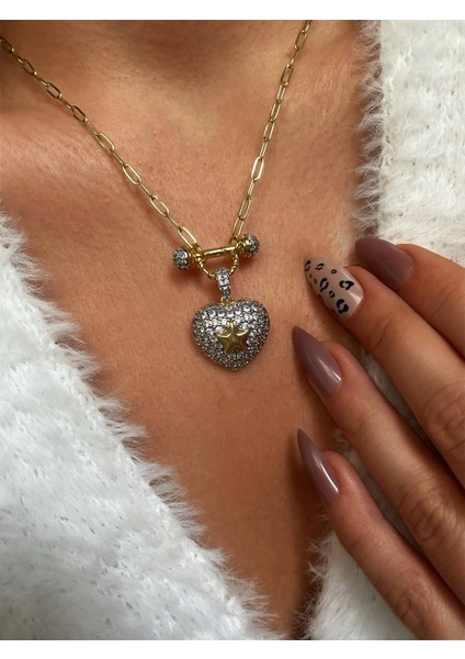 Kalp Taşlı Tasarım Kolye