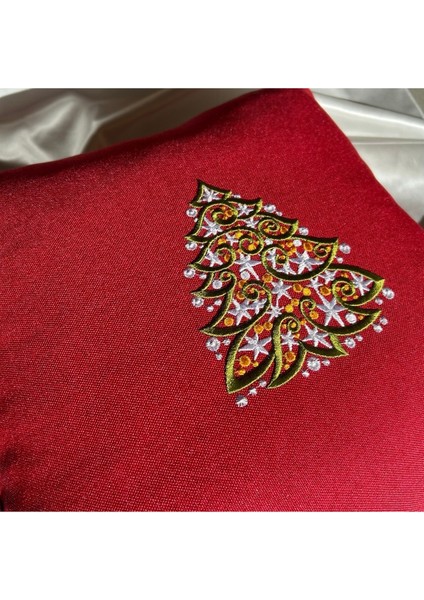 Yılbaşı Temalı Nakışlı Kırlent Kılıfı, Kırmızı, Sıcak ve Şık Dekorasyon Seçeneği