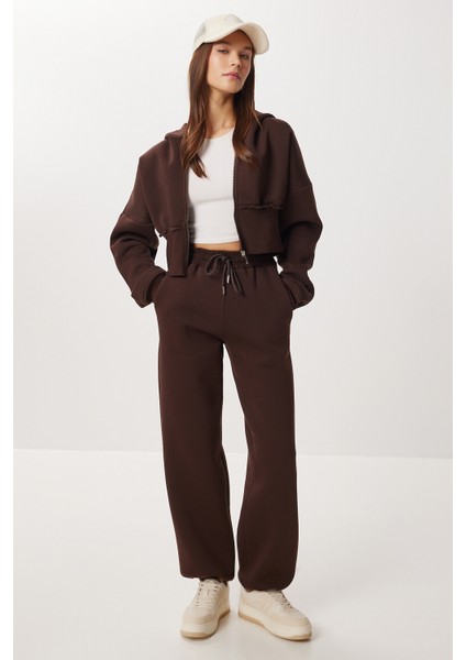 Fermuarlı Şardonlu Örme Alt-Üst Takım LDM0018 Kahverengi fiyatları