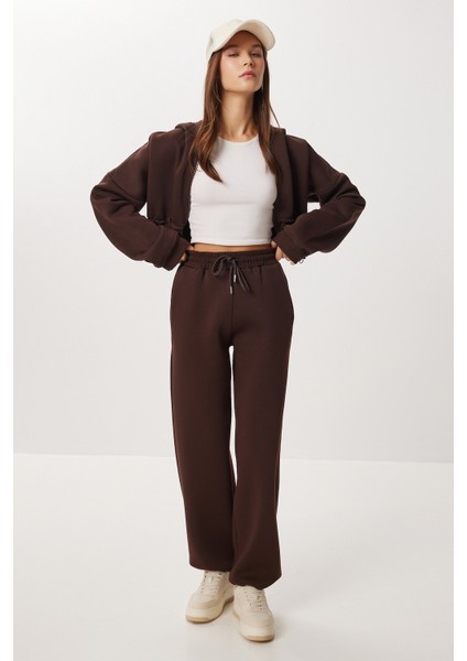 Fermuarlı Şardonlu Örme Alt-Üst Takım LDM0018 Kahverengi modelleri