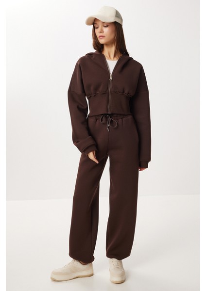 Fermuarlı Şardonlu Örme Alt-Üst Takım LDM0018 Kahverengi fırsatları