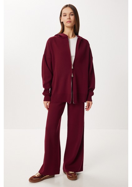 Kapüşonlu Fermuarlı Triko Alt-Üst Takım LMT0051 Bordo fiyatları