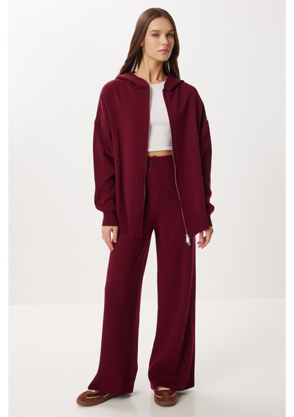 Kapüşonlu Fermuarlı Triko Alt-Üst Takım LMT0051 Bordo modelleri