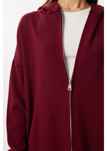 Kapüşonlu Fermuarlı Triko Alt-Üst Takım LMT0051 Bordo fırsatları