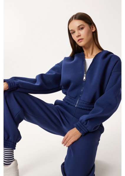 Fermuarlı Şardonlu Örme Alt-Üst Takım LDM0017 Lacivert