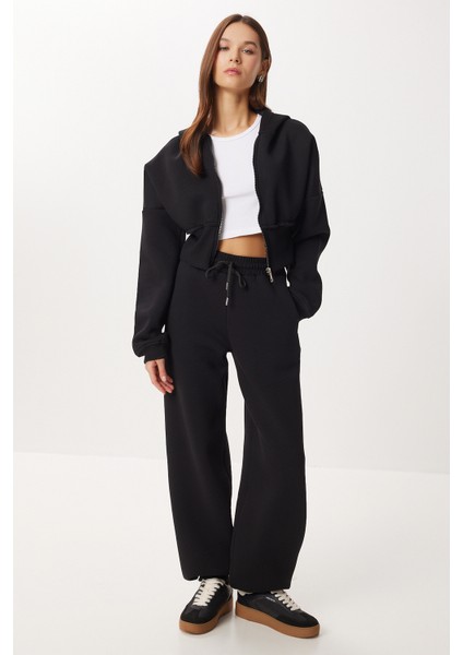 Fermuarlı Şardonlu Örme Alt-Üst Takım LDM0018 Siyah modelleri