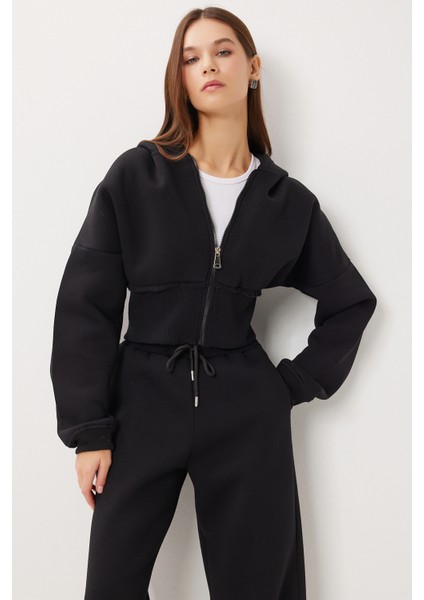 Fermuarlı Şardonlu Örme Alt-Üst Takım LDM0018 Siyah fırsatları