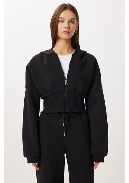 Fermuarlı Şardonlu Örme Alt-Üst Takım LDM0018 Siyah indirimleri