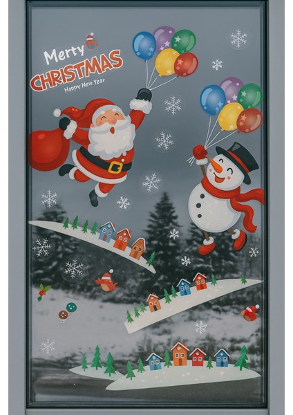 Beyaz Noel Baba Figürleri Cam Sticker, Yılbaşı Süsü, Statik Çekim, Yeni Yıl Dekoru
