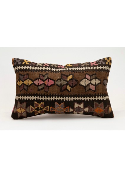 El Yapımı Kilimden Yapılmış Vintage Kırlent Kılıfı, Yün, 30X50 cm