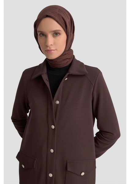 Cep Detaylı Örme Ceket 25KT1439 Acı Kahve