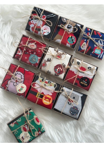 10'lu Kutulu Renkli Noel Çorap Seti, Yılbaşı Hediyesi, Eğlenceli Hediye Seçeneği modelleri