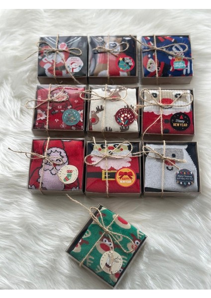 10'lu Kutulu Renkli Noel Çorap Seti, Yılbaşı Hediyesi, Eğlenceli Hediye Seçeneği indirimleri